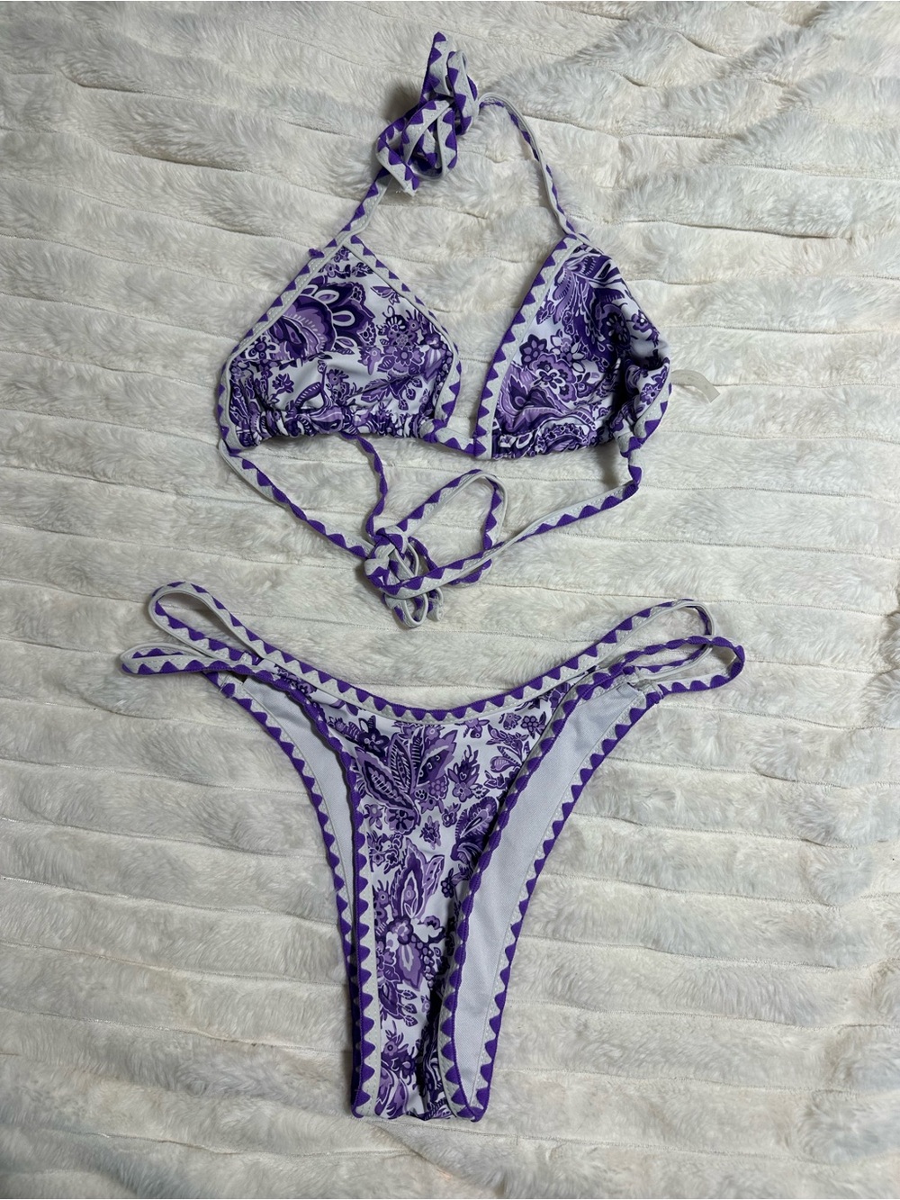 Purple Floral Paisley Triangle String Bikini Set Size S Cheeky Bottom